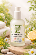 Bottle of Zenithal Botanicalux Face Cleanser with natural elements in the background