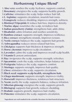 List of ingredients for a hair care product with their benefits