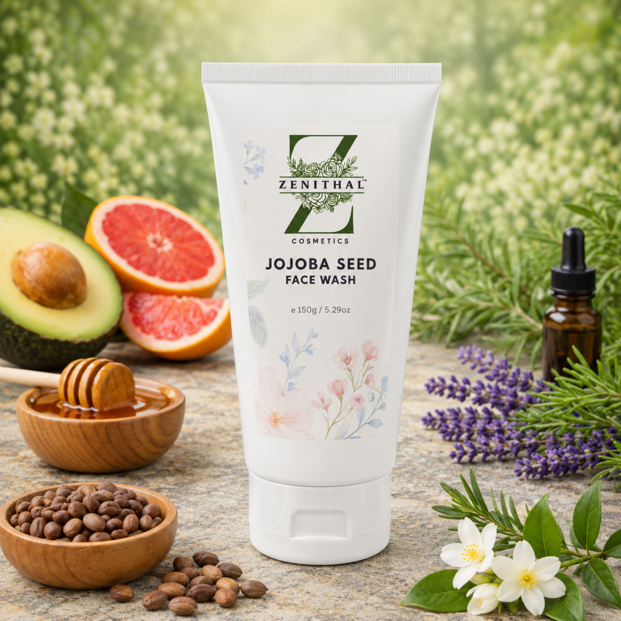 Gentle face scrub for normal and oily and acne and blemish prone skin with biodegradable jojoba beads for smoother, brighter skin
