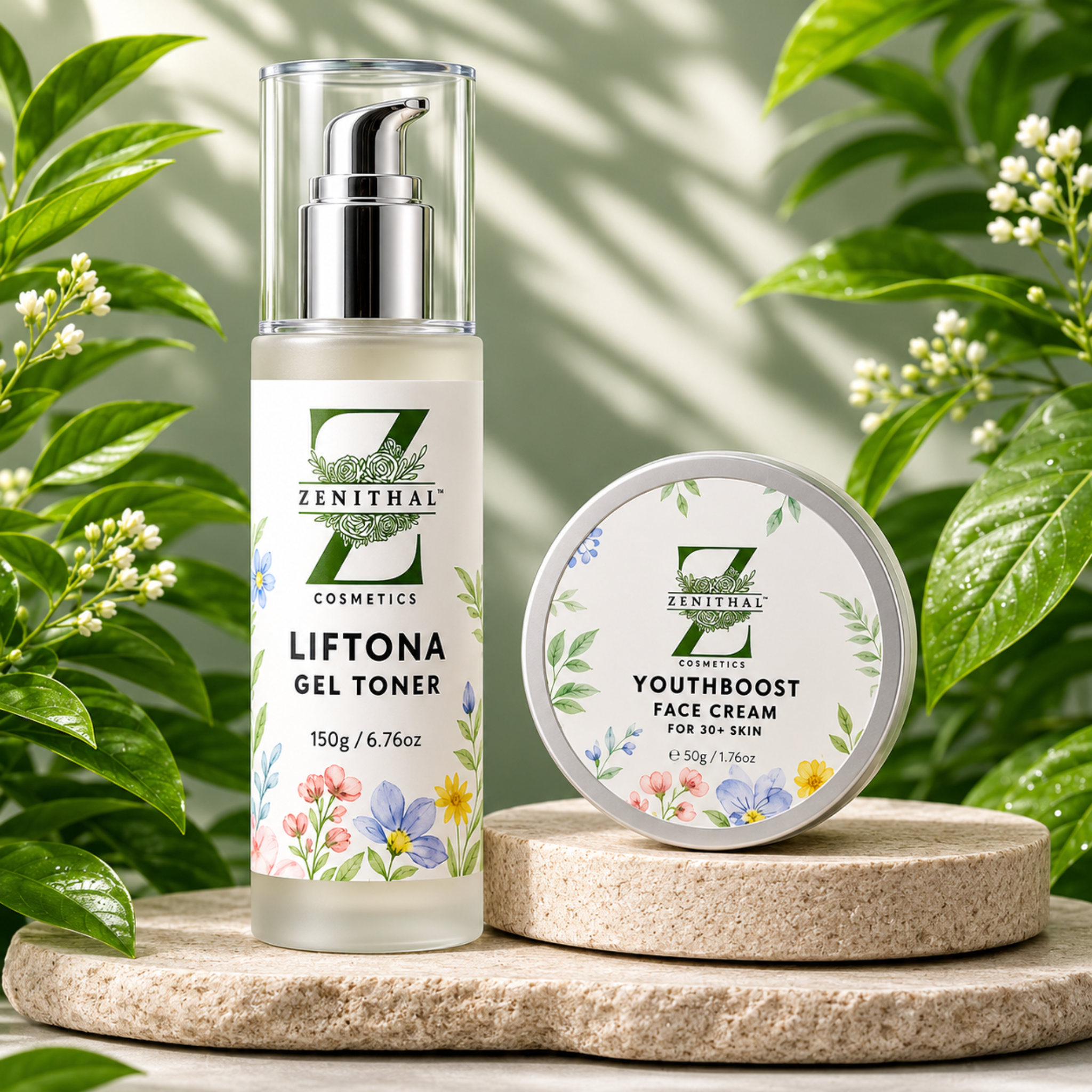 Anti-ageing skincare set with marine algae firming serum and ceramide retinol youth boosting face cream