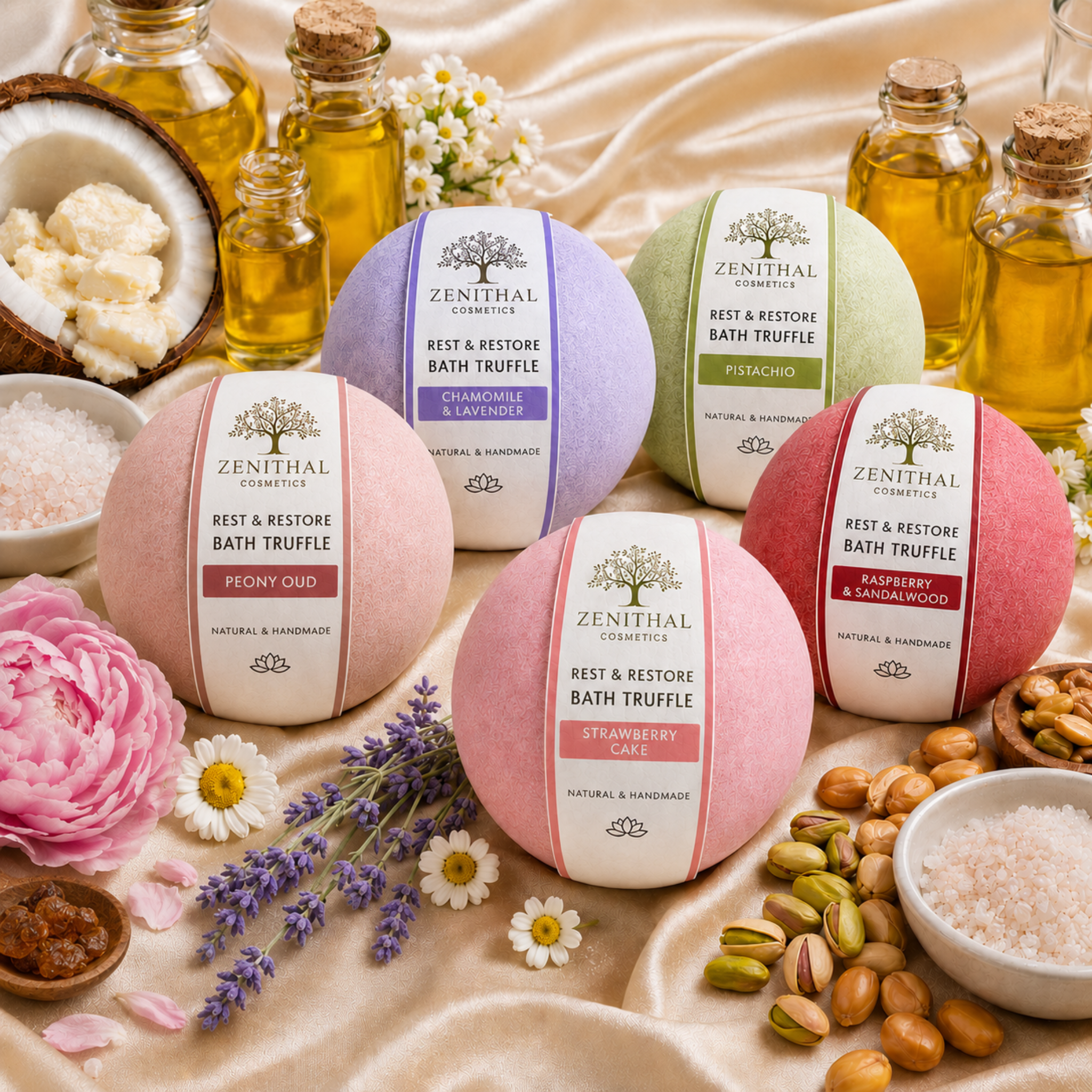 Luxury bath bombs for soft, nourished skin and a relaxing foaming bath. Luxury bath bomb creating a rich foaming bath for a spa-like experience. Handmade luxury bath bombs for dry skin and daily self-care
