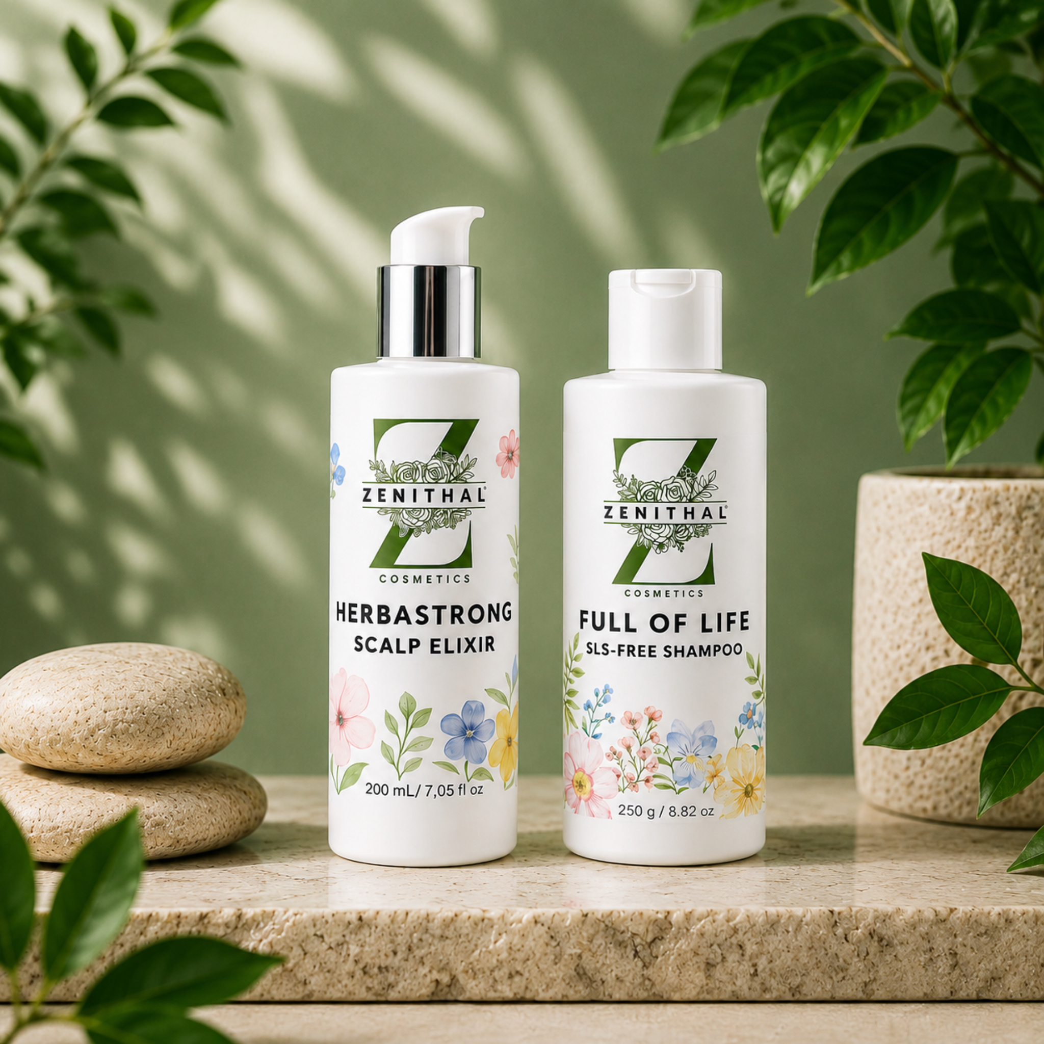 Hair thickening hair care set with sulphate-free shampoo and scalp serum for thinning hair