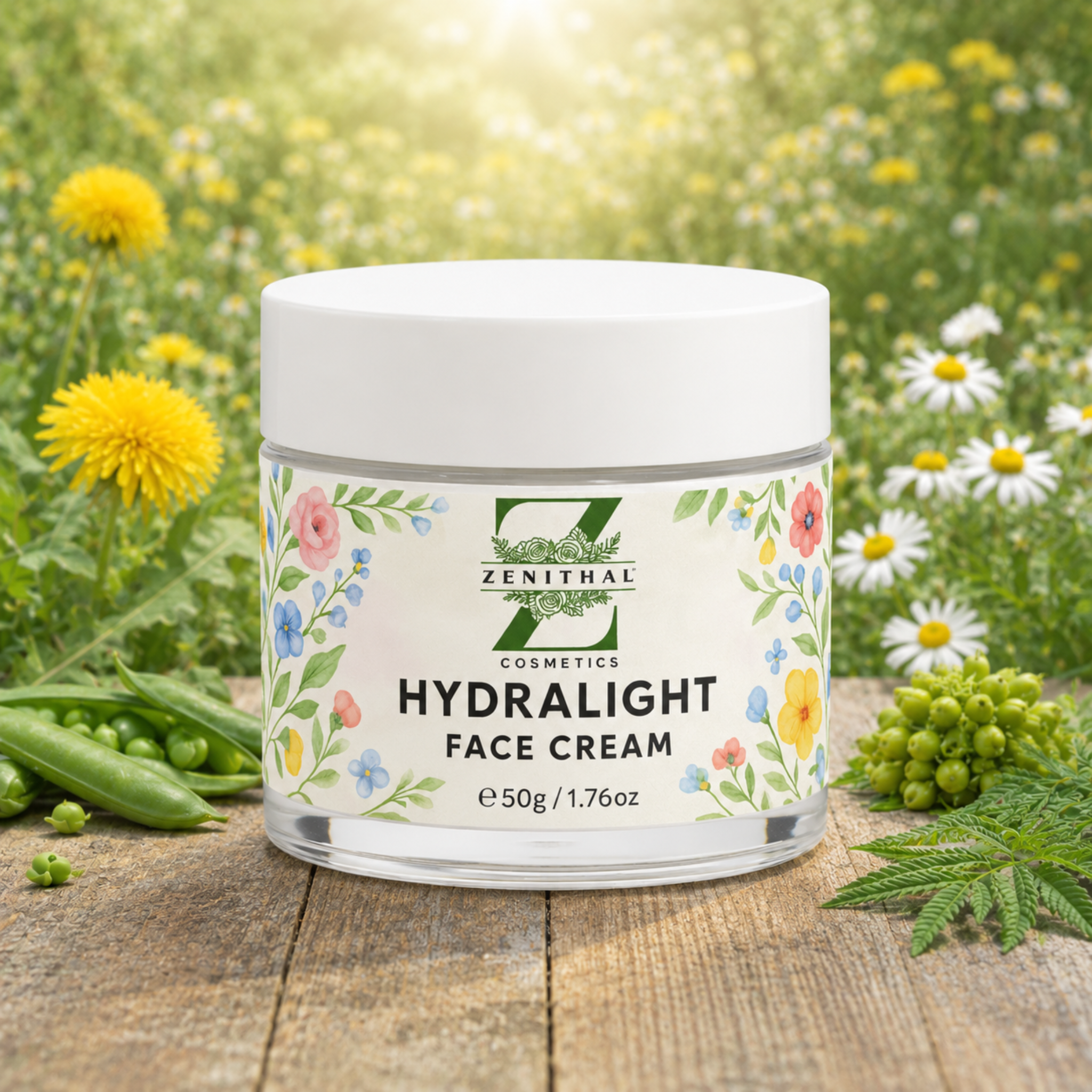 Jar of Zenithal Cosmetics Hydralight Face Cream daily lightweight face moisturiser for dehydrated and sensitive skin